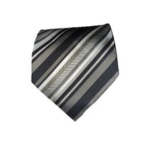 Roberto Villini Collezione Striped‎ Black Beige Tie 100% Silk Handmade